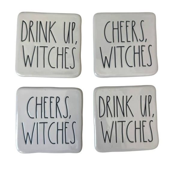 Rae Dunn set of Halloween coasters Cheers witches Drink up witches set of 4 - Picture 1 of 2